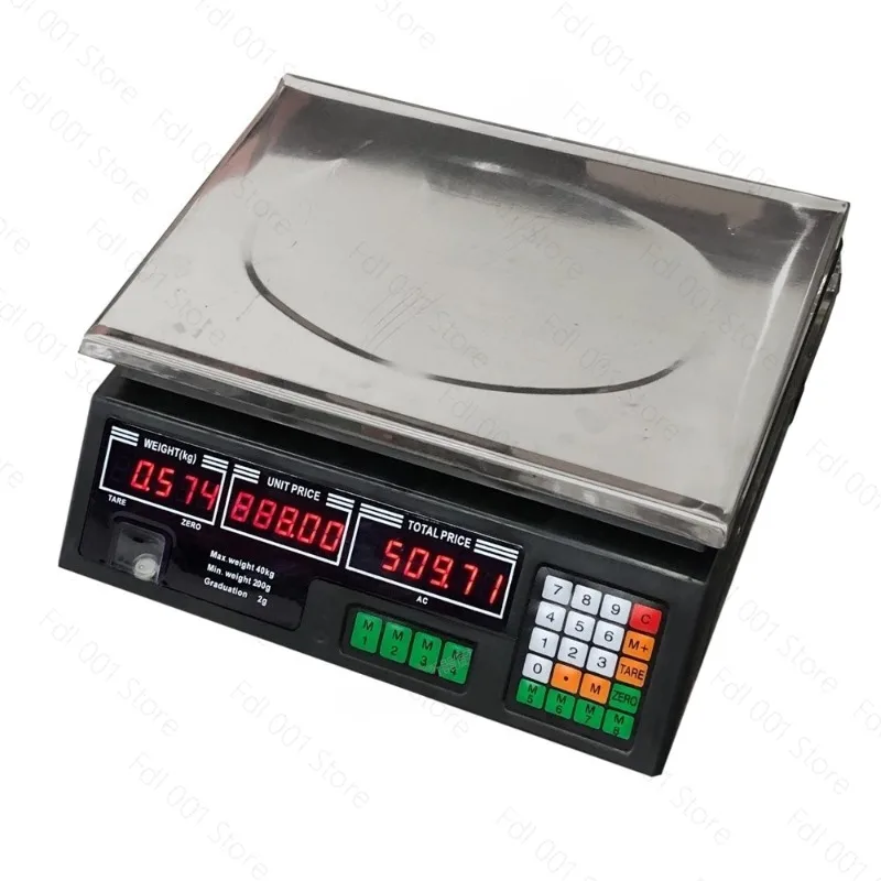 40kg/2g High Precision English Version Electronic Price Computing Scale for Commercial & Home Use