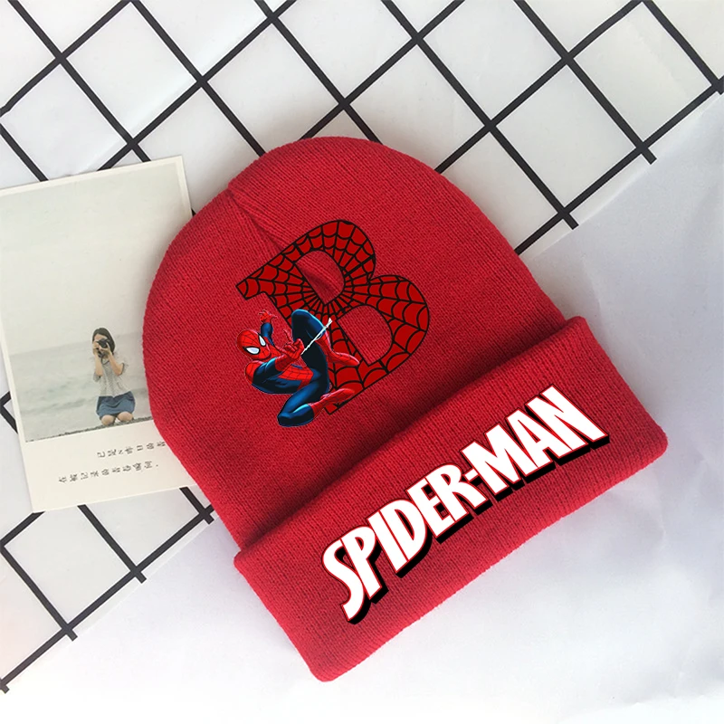 Marvels SpiderMans Boys Knitted Hats Winter Children Headgear Printed Letter Cotton Warm Woolen Cap Cartoon Anime Kids Cute Gift