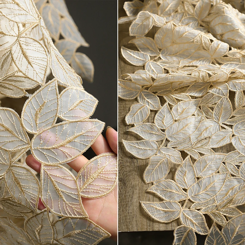 Irregular Simulated Leaf Embroidery Openwork Gauze Fabric Creative Designer Fabrics for High End Dress, Wedding Dresses 50x135cm