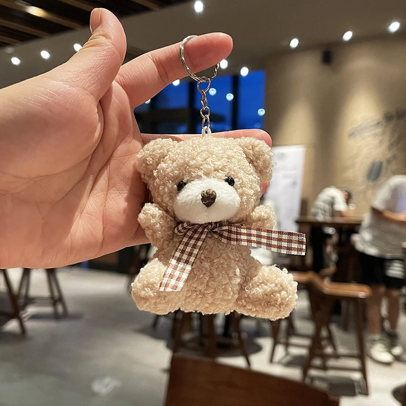 Cute Soft Stuffed Bear Key Chain Mini Teddy Bear Plush Keyrings Party Wedding Decoration Bag Charm Pendant Girls Gift