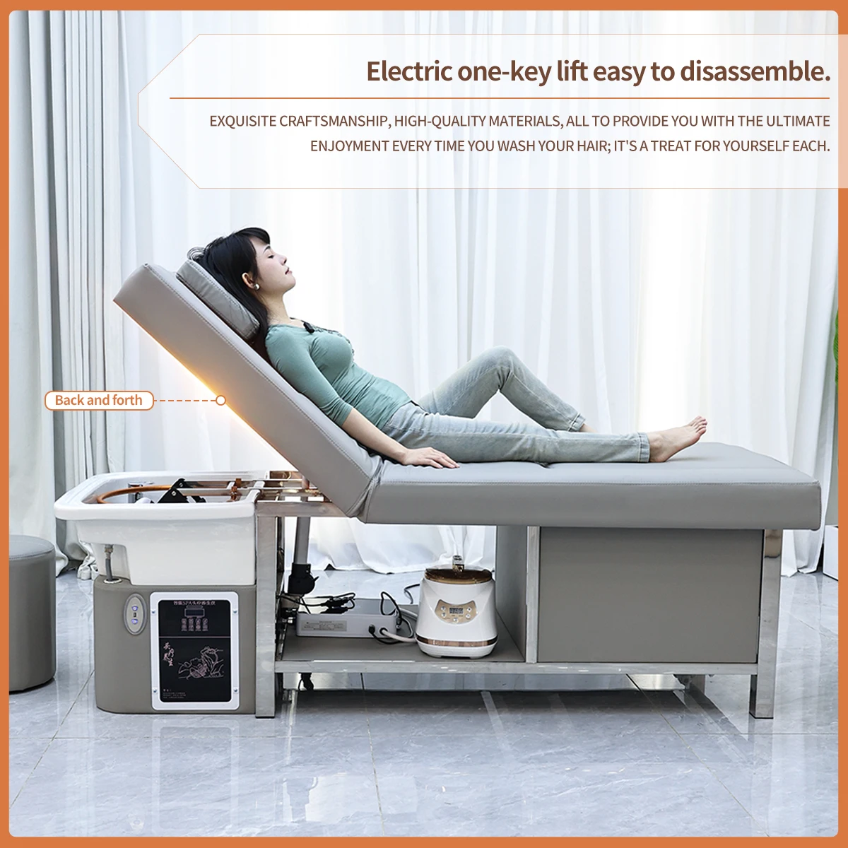 Nuevo 2 en 1 lavado de pelo respaldo eléctrico elevador cabeza japonesa Spa cama masaje y tratamiento cama con baño de pies