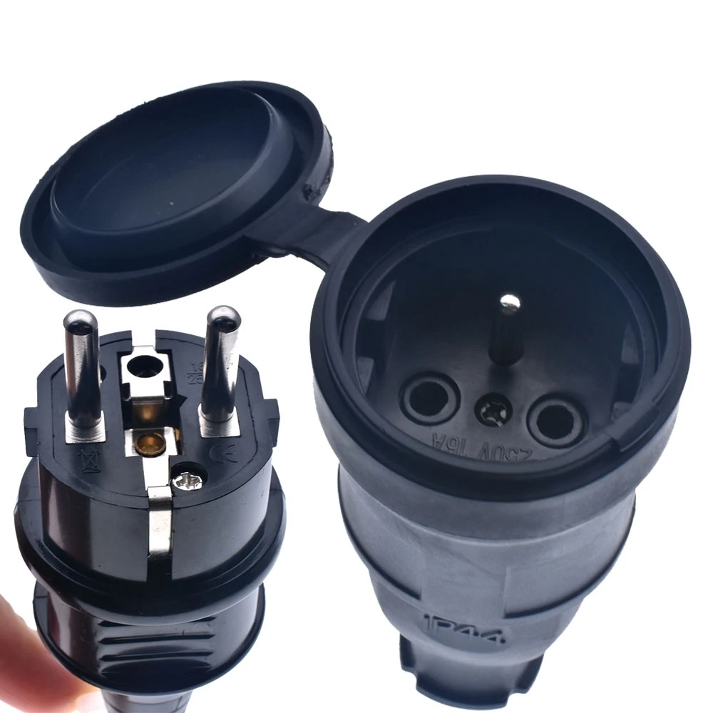 France Waterproof Female Socket 16A Electrical Male Schuko Plug 250V AC Power Adapter 4000W Power Socket Industrial