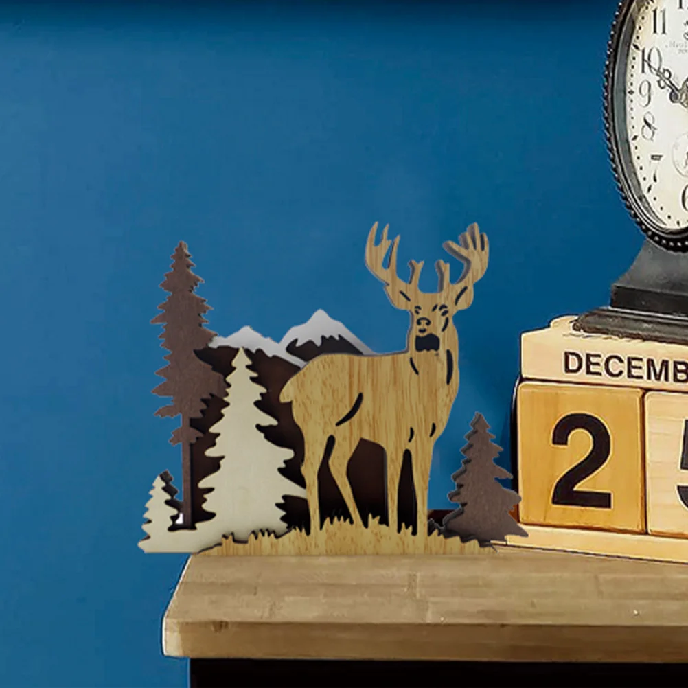 

Fine Workmanship Elk Wood Sculpture Multilayer Deer Decor Lightweight Tabletop Ornament Home Office Multilayer Carved Elk