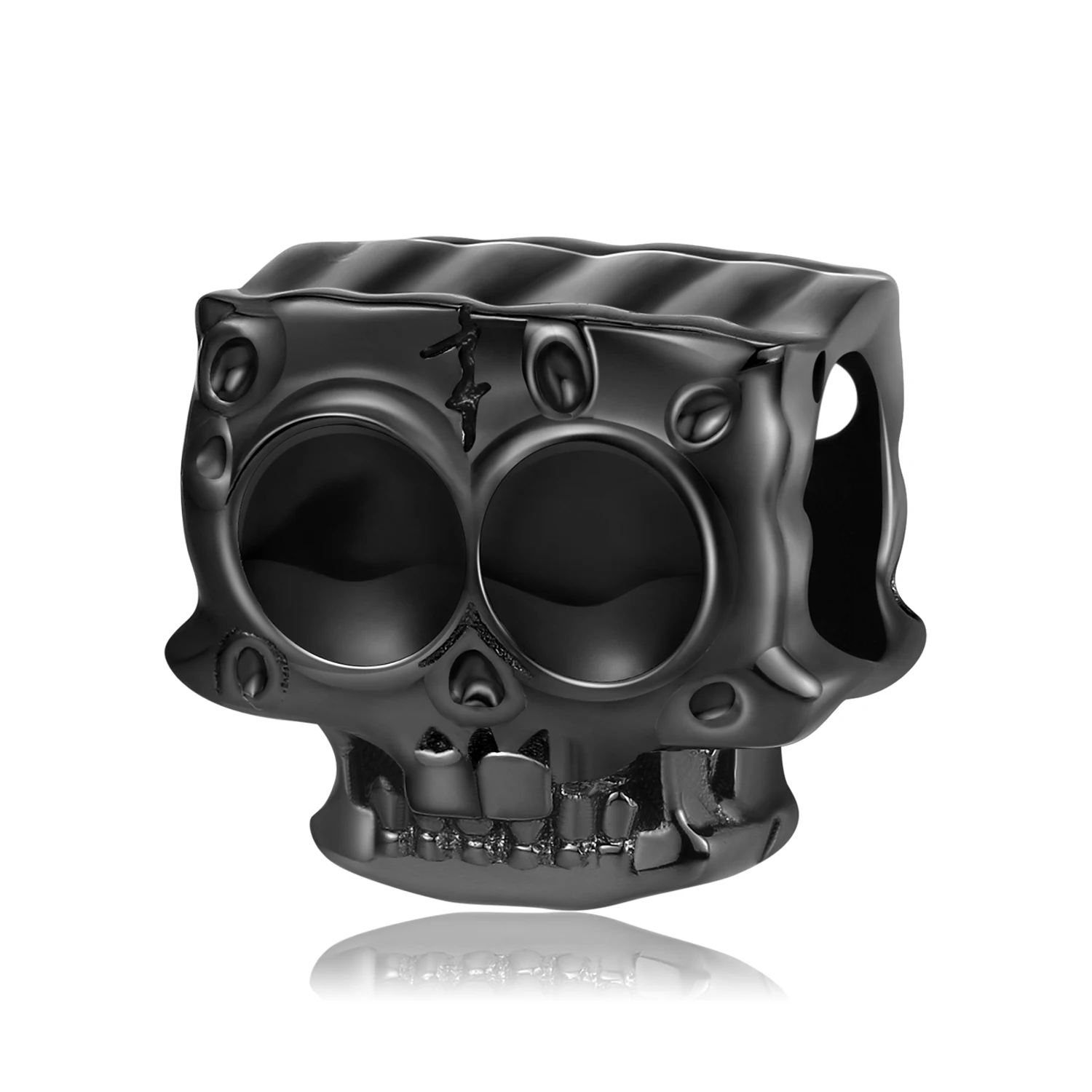 Jiuhao 925 Sterling Silver Halloween Gift Charms Fit Diy Charms Bracelet & Bangle Fine Jewelry Black Double Face Skull Bead
