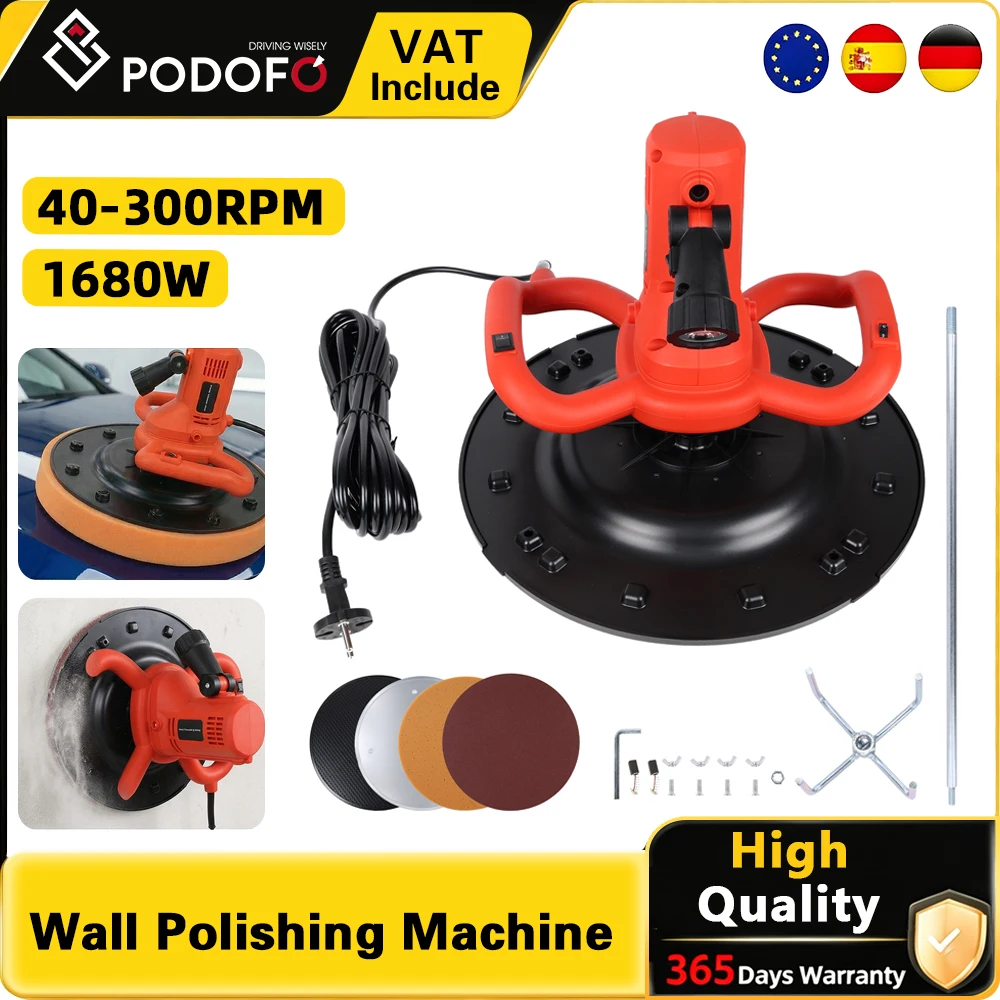 Podofo 220V 1680W Macchina per levigatura e lucidatura di cemento e malta con motore in rame puro, 6 velocità regolabili, disco da 380mm, cazzuola per