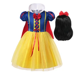 Girl Princess Dress with Headband Wig Children Cosplay Dress Up Baby Girl Clothes Birthday Party Kids Costume Vestidos for 2-12Y