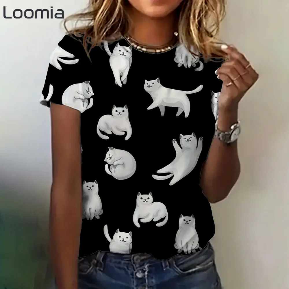 T-shirt con stampa animalier Abbigliamento donna Estate Nuove magliette grafiche animali Abiti popolari coreani Moda O-Collo Abbigliamento donna Top