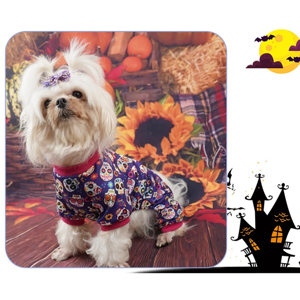 Halloween Skeleton Cute Dog Costume pigiama di velluto leggero vestiti per animali domestici Doggie Puppy tutina Doggy outfit tute per gatti