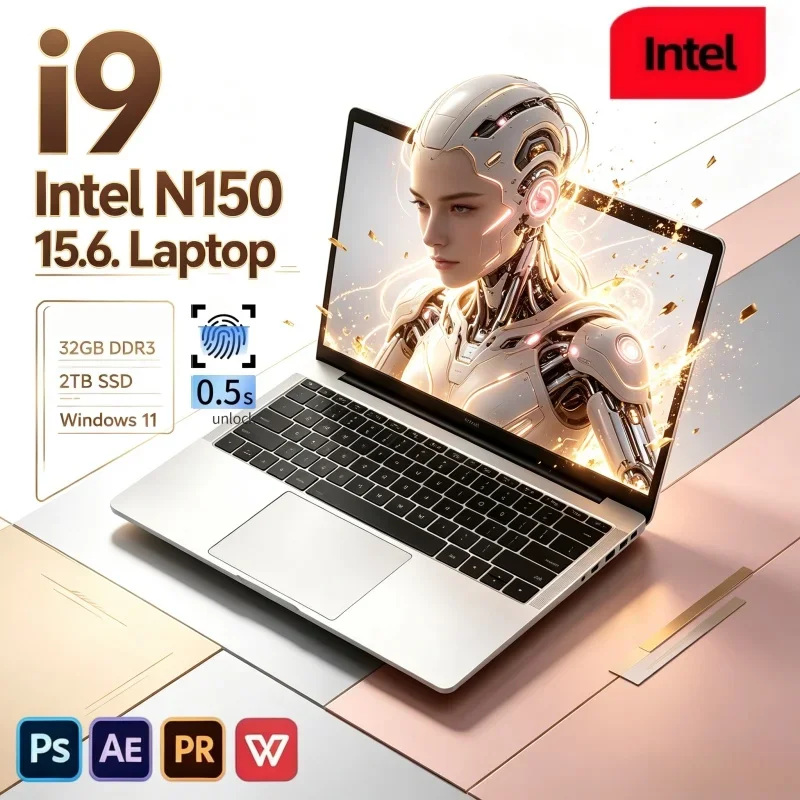 2026 New Arrival 15.6 Inch Lightweight Notebook Intel I9-N150 32GB RAM 2TB SSD Win11 Business Gaming PC