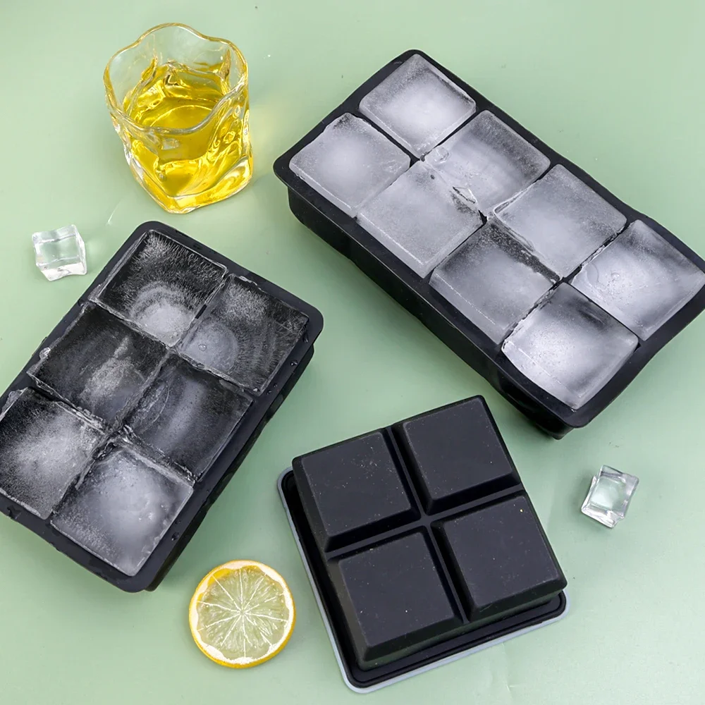 4/6/8/Grid Big Ice Tray Mold Box Large Food Grade Silicone Ice Cube Square Tray Mold Diy Bar Pub Wine Ice Blocks Maker Model