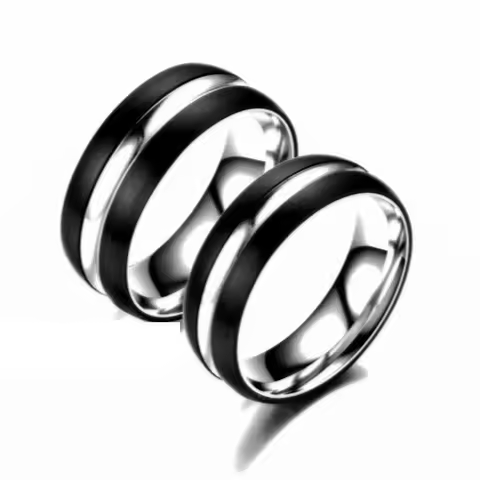 8MM Black Men's Simple Stainless Steel Rings Groove Silver Color Couple Ring Wedding Band Jewelry Lover Ring Gift For Women