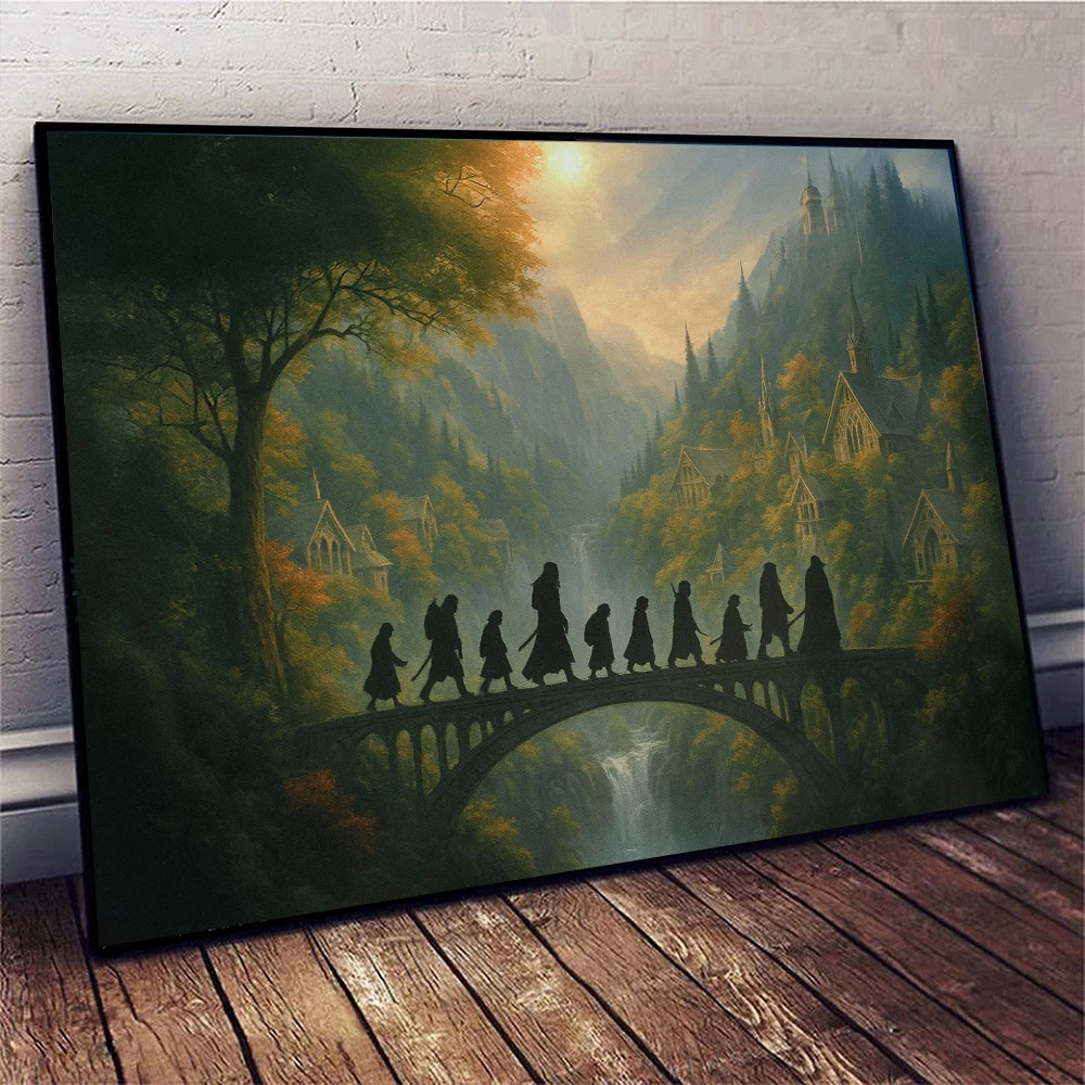 زمالة الأرض الوسطى من فيلم الحلقة Rivendell قماش الفن الملصقات يطبع السفر المشهد طلاء جدران غرفة ديكور المنزل
