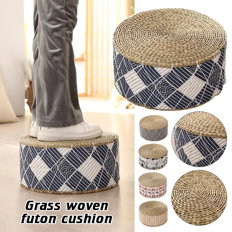 

Japanese Style Kids Thicken Futon Meditation Cushion Tatami Rattan Round Yoga Cushion Natural Straw Woven Kowtow Cushion Decor