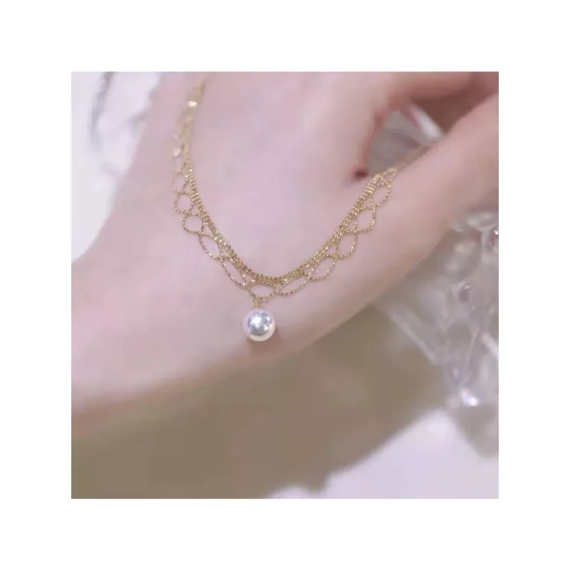 

Lace and lace necklace for women, light luxury, ripple fringe, retro design, pearl lace woven necklace for women