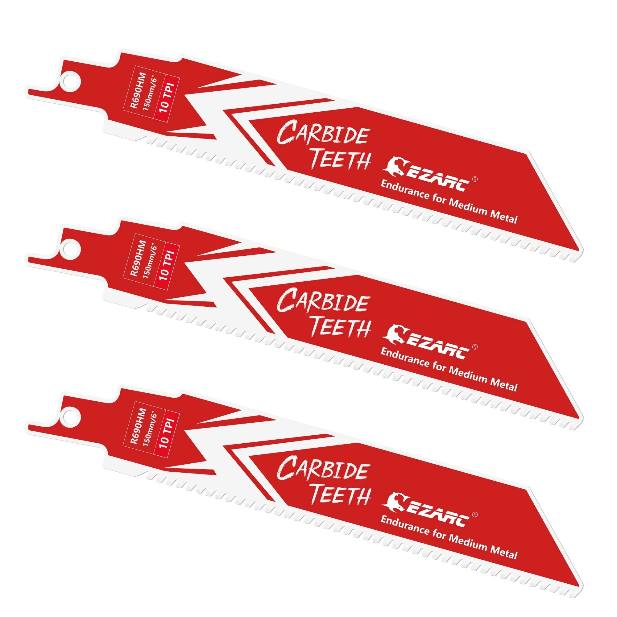

EZARC Carbide Reciprocating Saw Blades for Metal, 150mm/250mm Cutting Blades 10TPI or 6/9TPI Endurance for Medium Metalworking