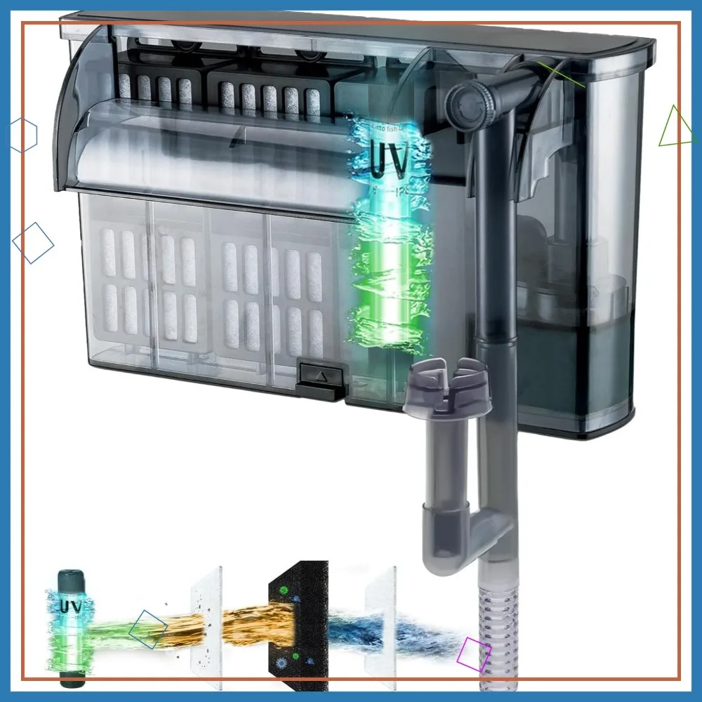 

264GPH Hang on Back Aquarium Filter for 20-75 Gal Tanks, UV Light, Surface Skimmer, 13-Stage Filtration