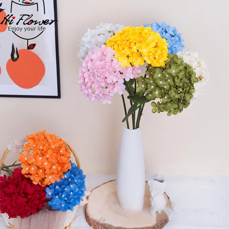 

Artificial Flowers Hydrangea Bouquet Branch Wedding Party Decoration Silk Preserved Fake Flower Room Garden Decor Arrangement