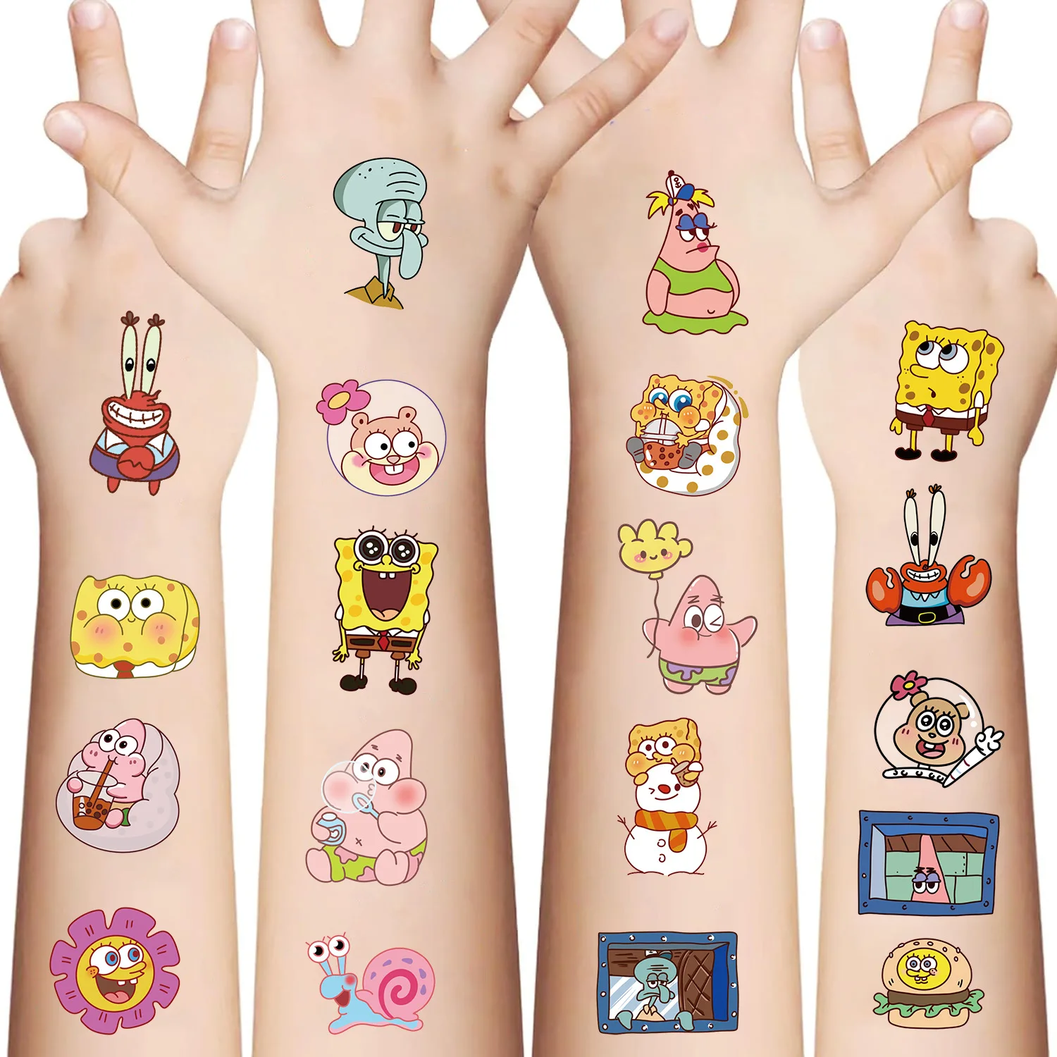 Dos desenhos animados Bob Esponja Tatuagem Temporária Etiqueta, Body Art Adesivos, Cosplay Party Toys para Crianças, Presentes de Aniversário, Novo, 10pcs por conjunto