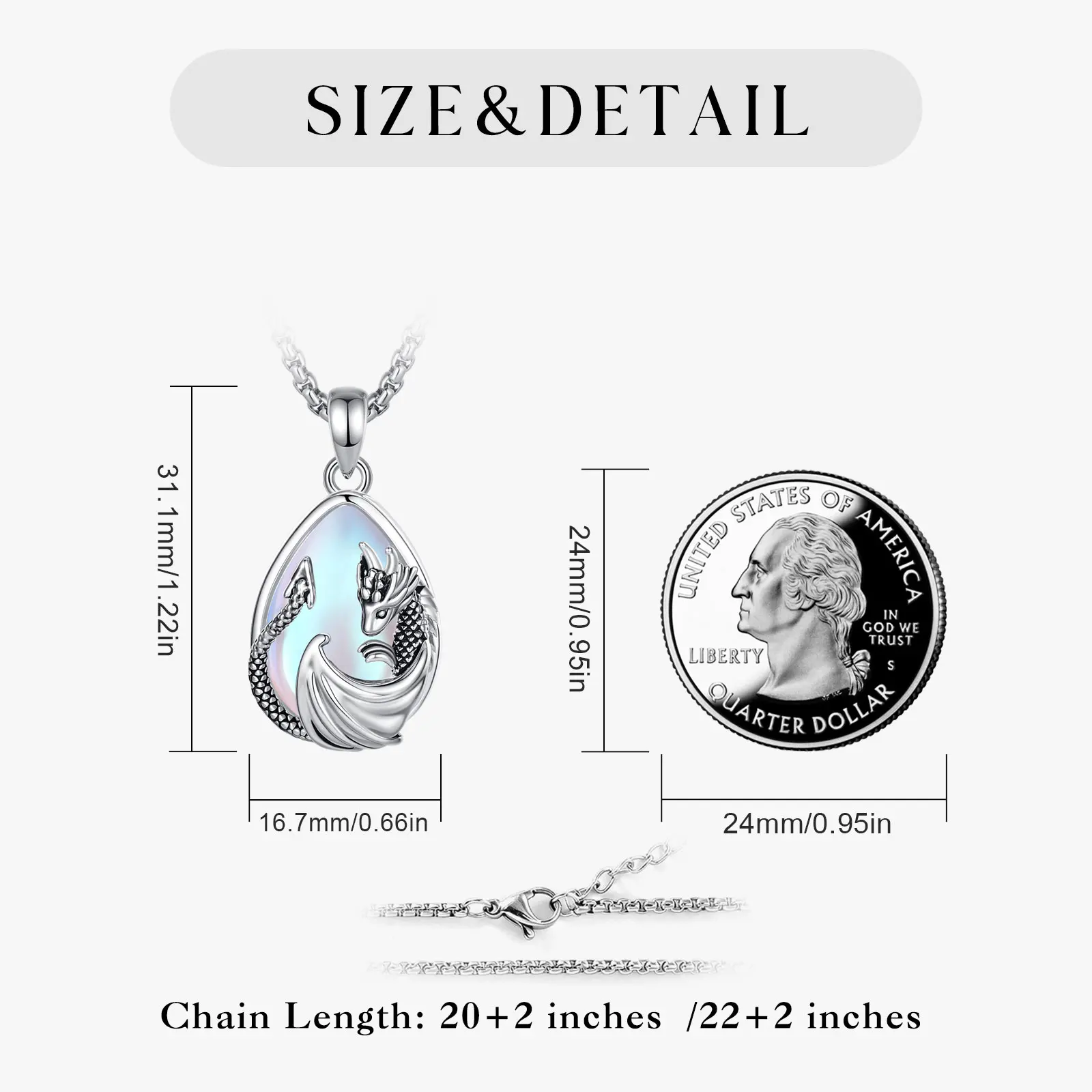 Eudora Moonstone Dragon Necklace Energy Healing Crystal Stone Pendant Mystic Pagan Jewelry Spiritual Gift for Women Men