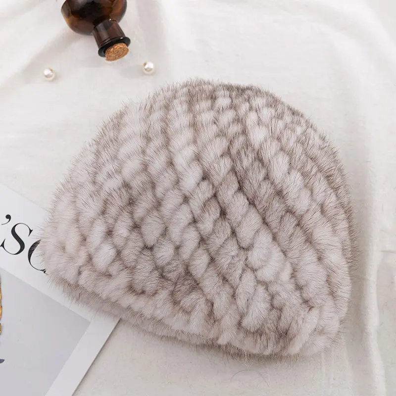 Luxury Natural Real Mink Fur Hat Winter Warm For Women Genuine Mink Knitted Thick Elastic Beanies Cap Mink Keep Warm Hats Unisex