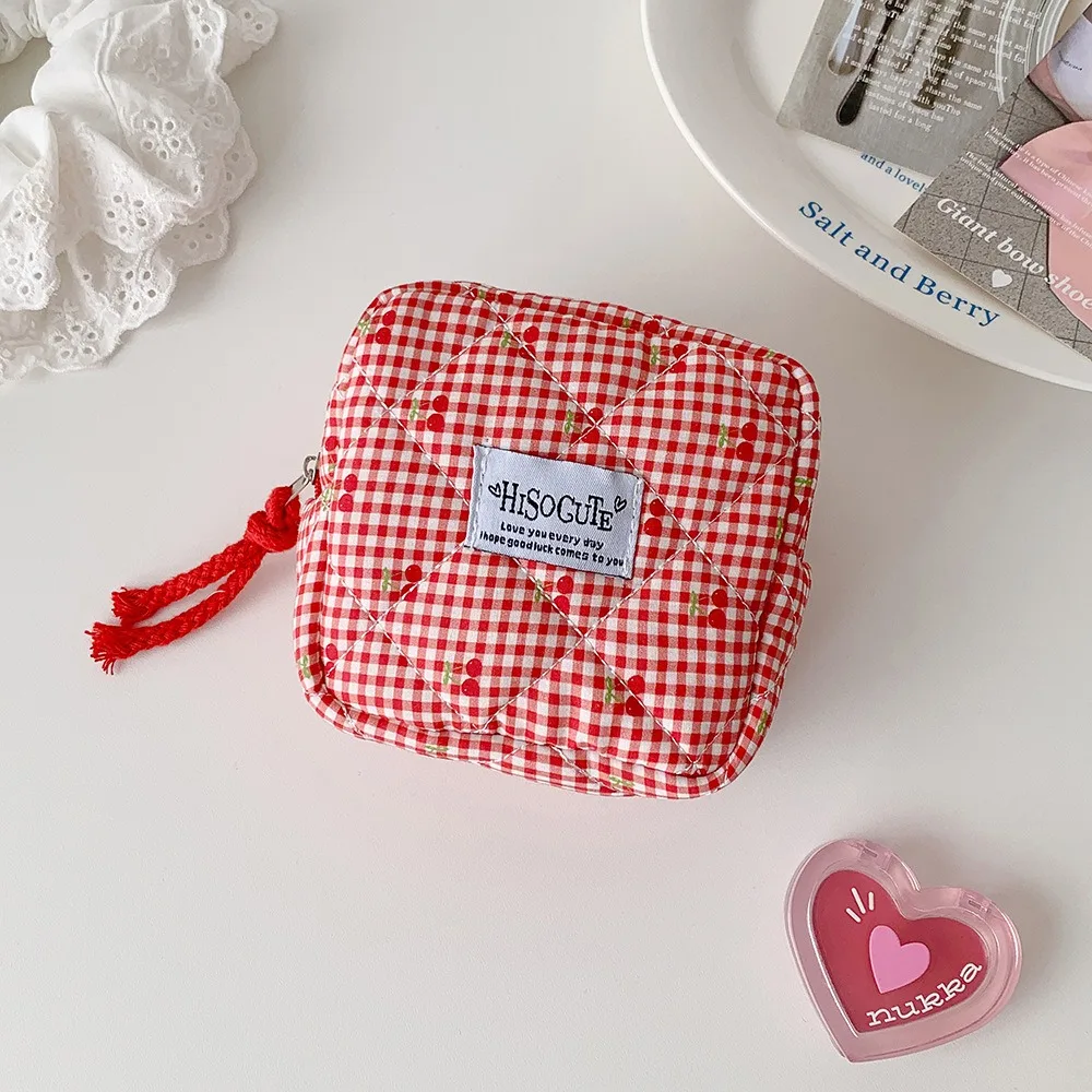 

New Square Sanitary Napkin Storage Bag Cherry Print Large Capacity Mini Coin Purse Multifunctional Portable Lipstick Pouch