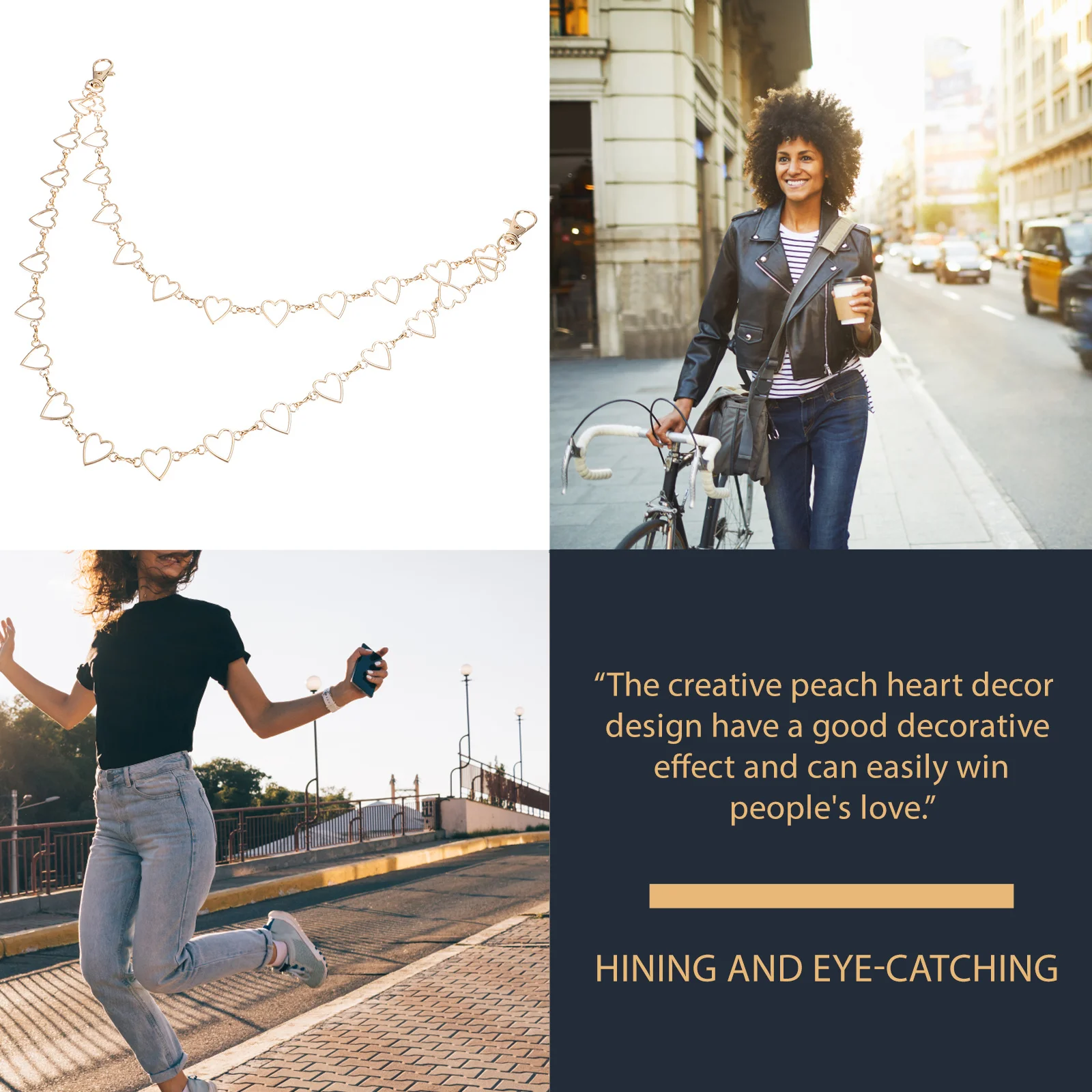 

1Pcs Hollow Alloy Jeans Chain with Peach Heart Decor Multilayer Body Chain for Pants Stylish Clothing Accessory Lightweight Eye