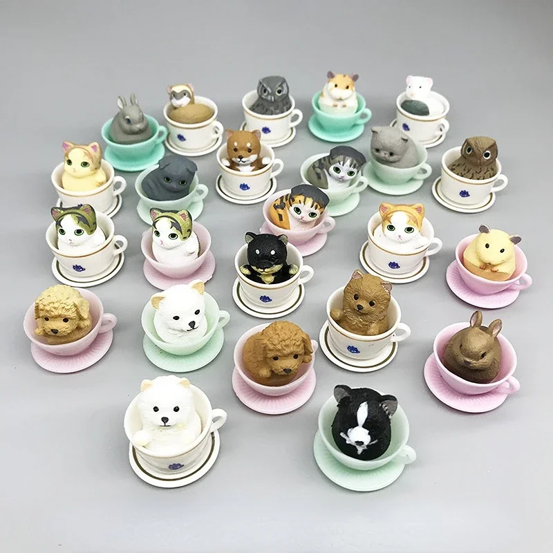8 Pcs Teacup Dog Cats Decoration Miniature Hare Figurine Resin Crafts Mini Animals Home Garden Ornament DIY Accessories New 2024