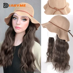 Cap Wigs Female Synthetic Long Water Waves Hair With Hat Spring Summer Sun Cap With Hair daily Use Fisherman Hat Wig Natural Wig