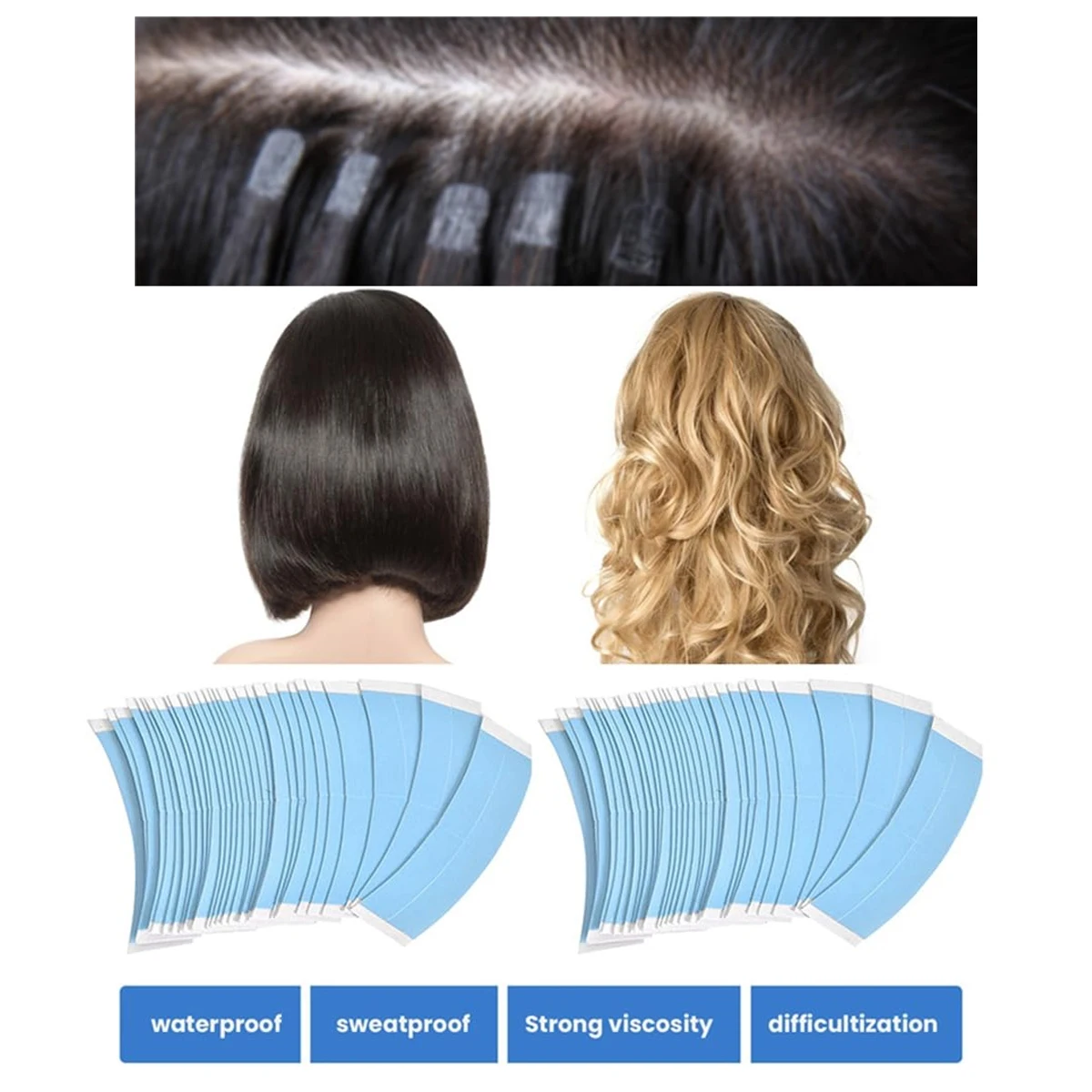 

36Sheet Per Package Strong Fixed Blue Hair Adhesive Tape For Lace Wig Or Toupee Water-Proof Double Side Extra Thin Lace Tape