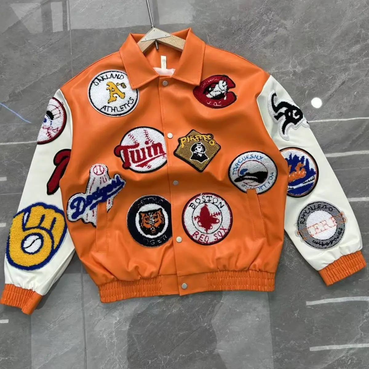 American retro letter motorcycle patch mens jacket embroidery leather jacket PU coat baseball jacket fashionable men clothing