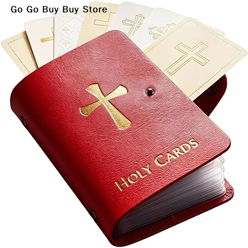 【S】 Holy Card Holder Leather Prayer Card Organiser With Snaps Closure Waterproof Pocket Album Card Religion Collection Case