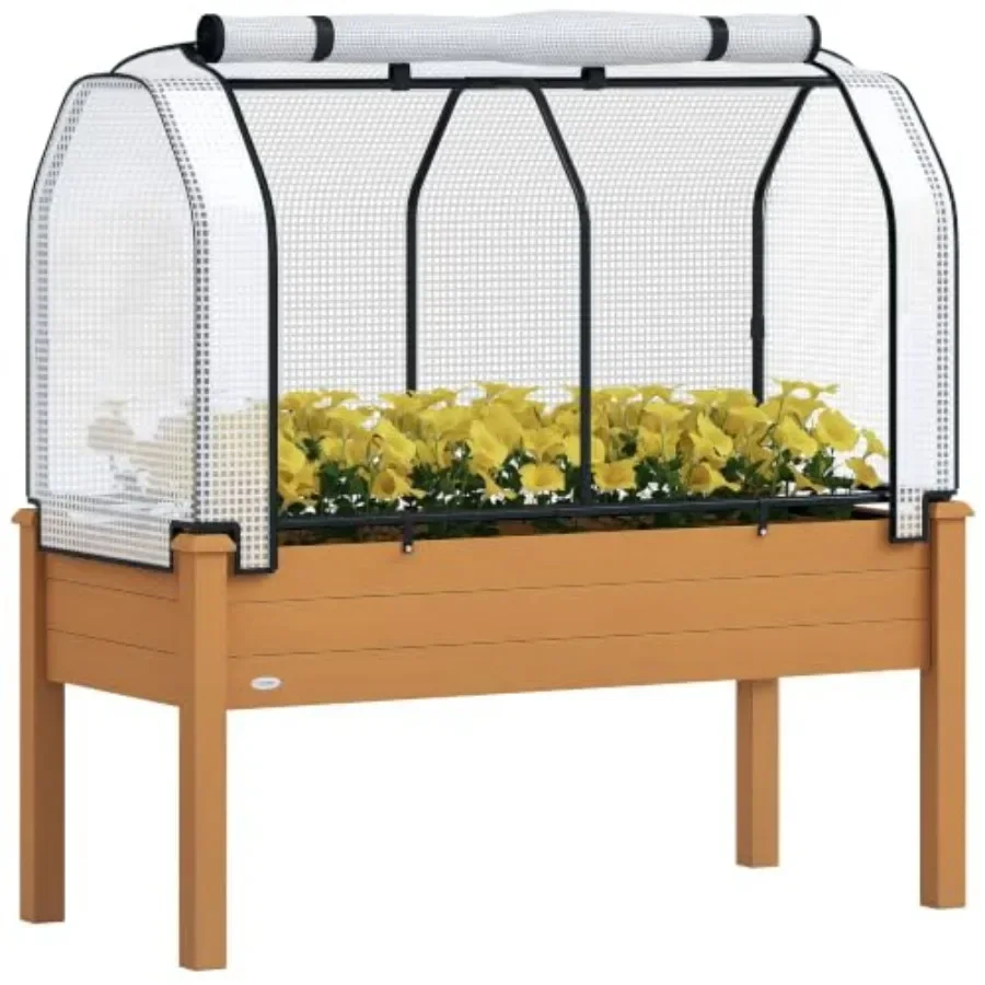 Raised Garden Bed with PE Greenhouse Cover for Outdoor Use, Sand-Colored, Durable UV-Resistant Material, 48x22x46 Inch