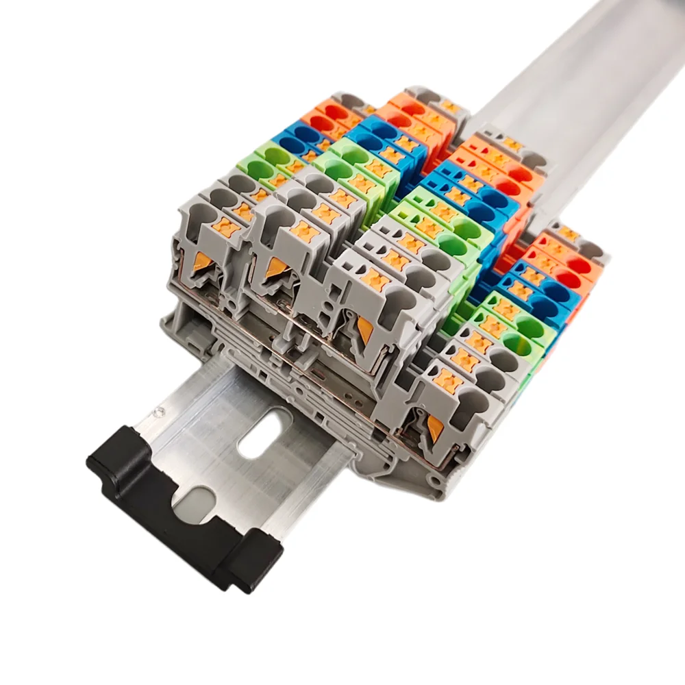 10Pcs PTTB2.5 PTTB-2.5 Push-in Double Level Din Rail Terminal Block 2 Layer 2.5mm² Plug Electrical Wire Connector