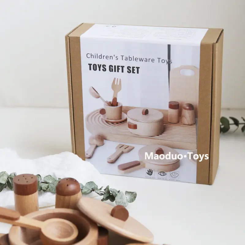 Maoduo Toys Beech Wooden Kids Kitchen Playset Cooking Utensils Pots Pretend Play Food Cutting Set Premium Gift For Kids Toddlers view 4