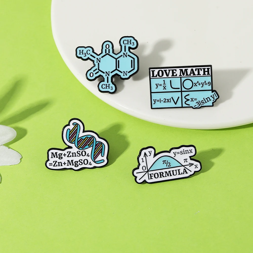 4Styles Funny Love Math Formula Y=sinx Design Enamel Brooches Blue Chemical Equation Molecular Formula Pins Science Badge
