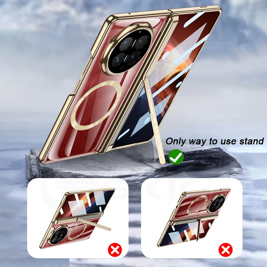 Magnetyczne etui z zawiasem i powłoką galwaniczną do Honor Magic V6, szkło ochronne na ekran, bezprzewodowe ładowanie, plastikowa przezroczysta obudowa do Magic V5. — zdjęcie produktu 4