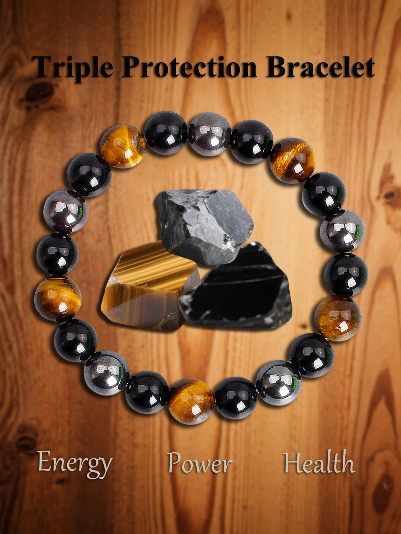 Natural Tiger's Eye Hematite Obsidian Beads Bracelet for Protection Courage Grounding & Spiritual Clarity Energy Boost Jewelry
