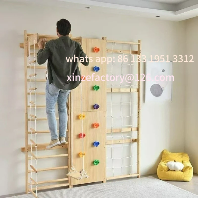 Customizable wooden indoor climbing frame Physical training Ladder Solid wood integrated swing frame