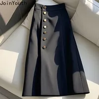 High Waist Skirts Women Temperament A-line Jupe Single Breasted Slim Fit Saia 2025 Faldas Mujer De Moda Chic Office Lady Skirt