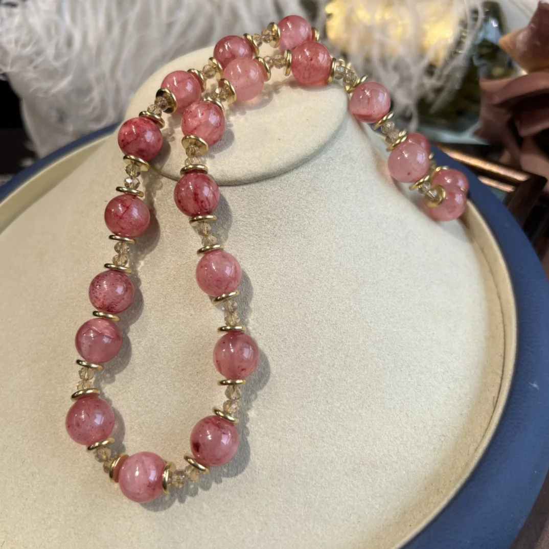 vintage fashion with new women's color pink beads simple atmospheric single-layer necklace