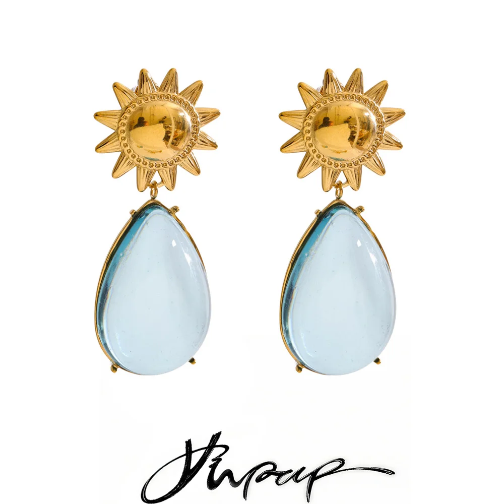 Yhpup 2026 Nouvelle Arrivée Boucles d'Oreilles Goutte de Soleil en Résine Acrylique Bleue et Blanche Hypoallergéniques en Acier Inoxydable Bijoux Attrayants Populaires Cadeau
