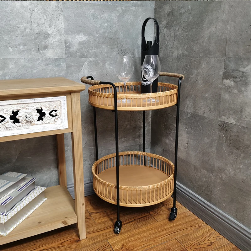 American rattan sofa side table movable coffee table small apartment