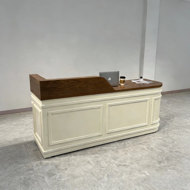 

Baking paint Front Desk Reception Desk Modern Cream Style Elegant design Computer desk office table empfangs theke furniture