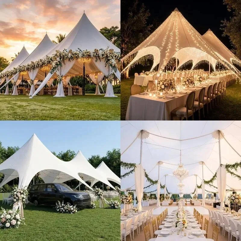 Large 20x8.6m Double Multi Canopy Awning Oxford Cloth Steel Frame for Beach Events Festivals Weddings