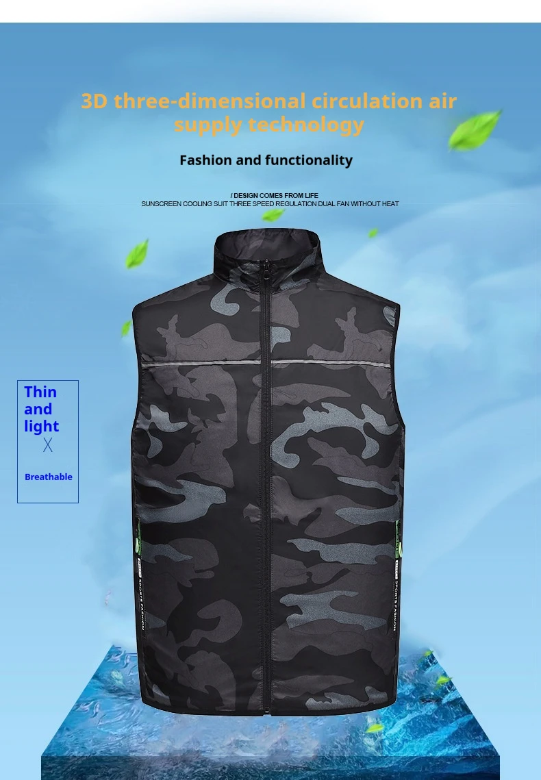 Summer Air Conditioning Suit Heatstroke Prevention Vest Men's and Women's High-tech Universal Camouflage Cooling Fan Suit