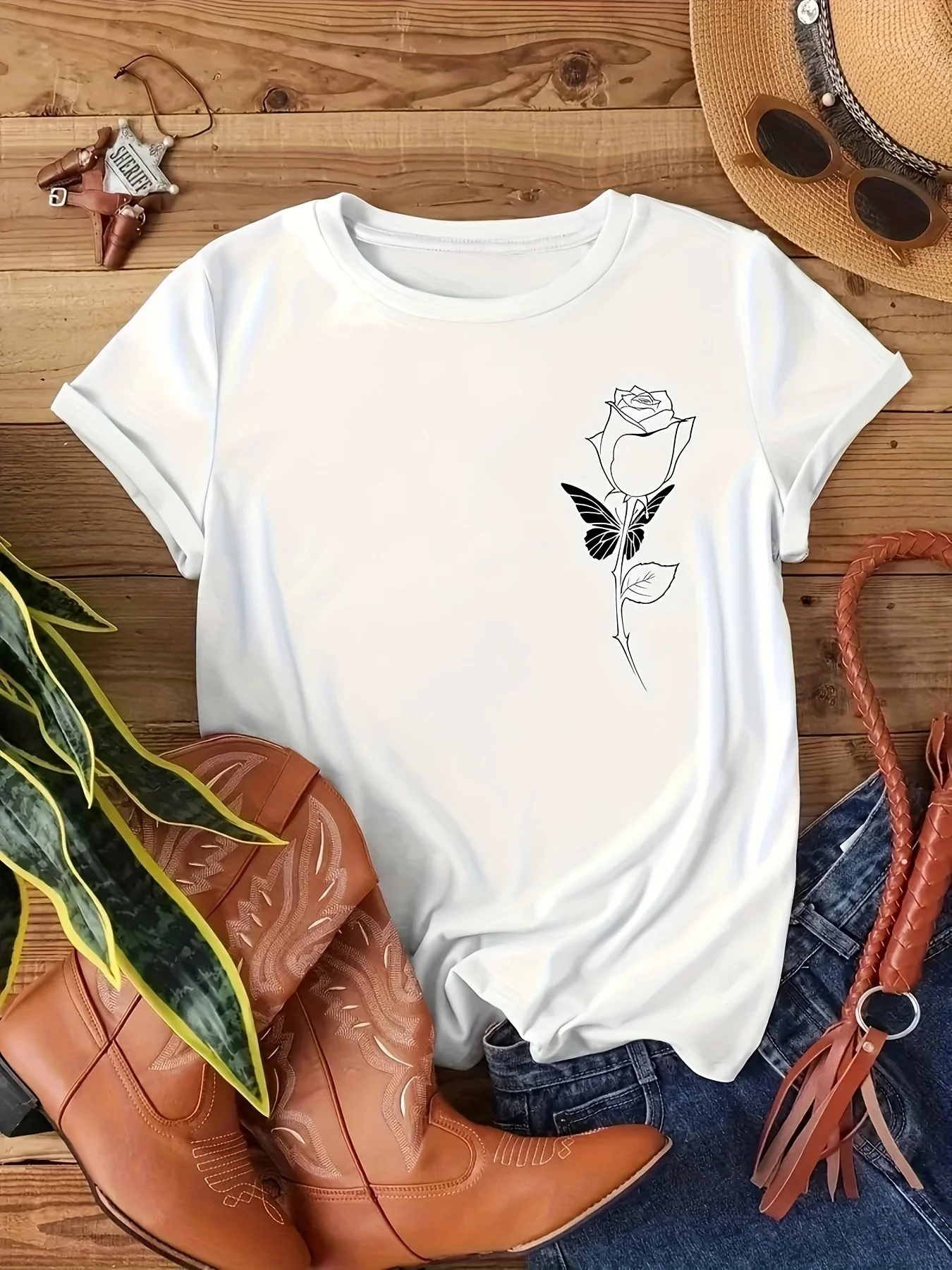 Camiseta feminina com estampa de letras da moda, confortável e relaxante, gola redonda, adequada para todas as estações, top elegante e casual