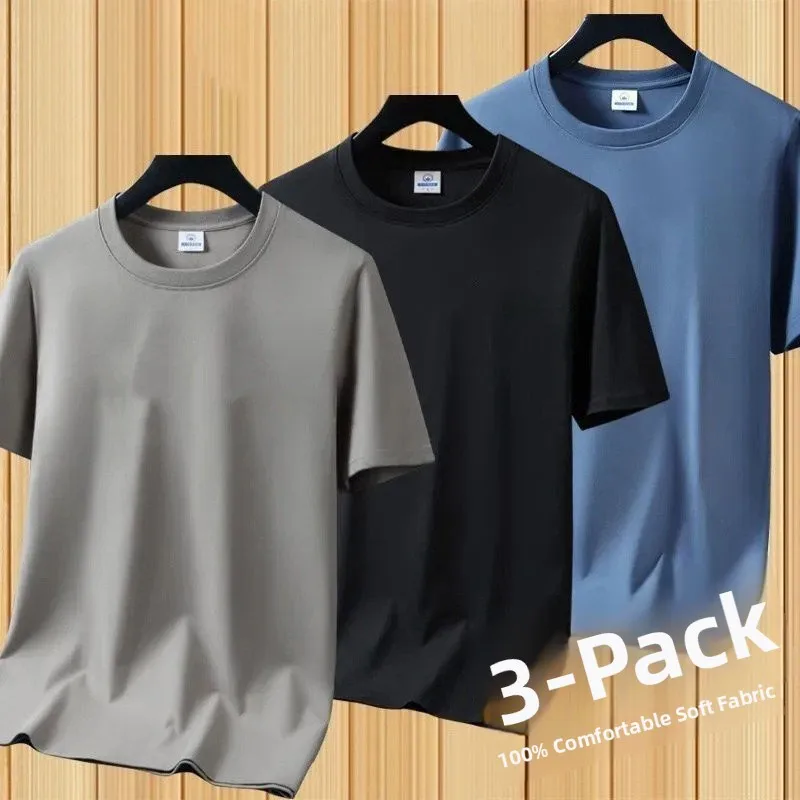 Ice Silk Slim Fit Short Sleeve T-Shirt round Neck Thin Summer Trend Women's Top Ultra Light Quick Dry Cool Touch Antibacteria...