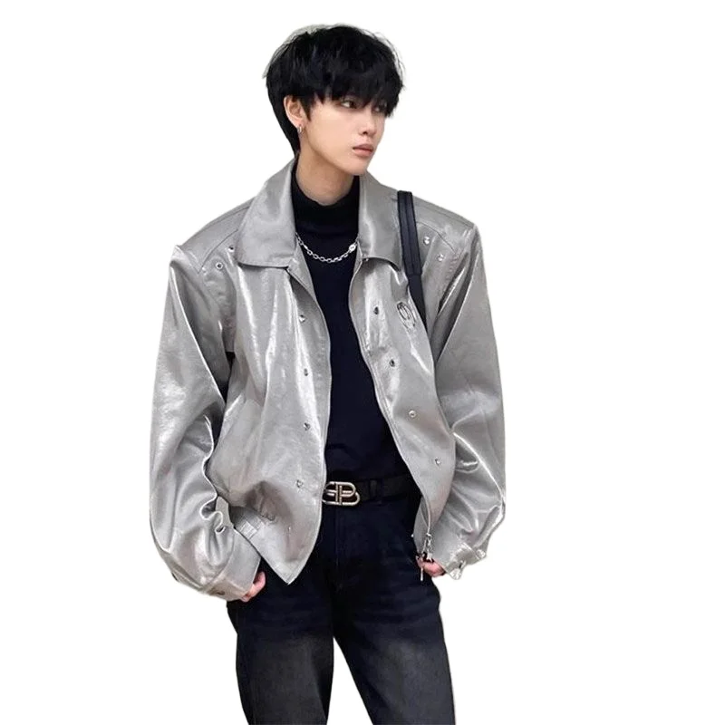 

Spring Autumn Coat American Liquid Metal Jacket for Men and Women, Loose Casual High Street Jacket