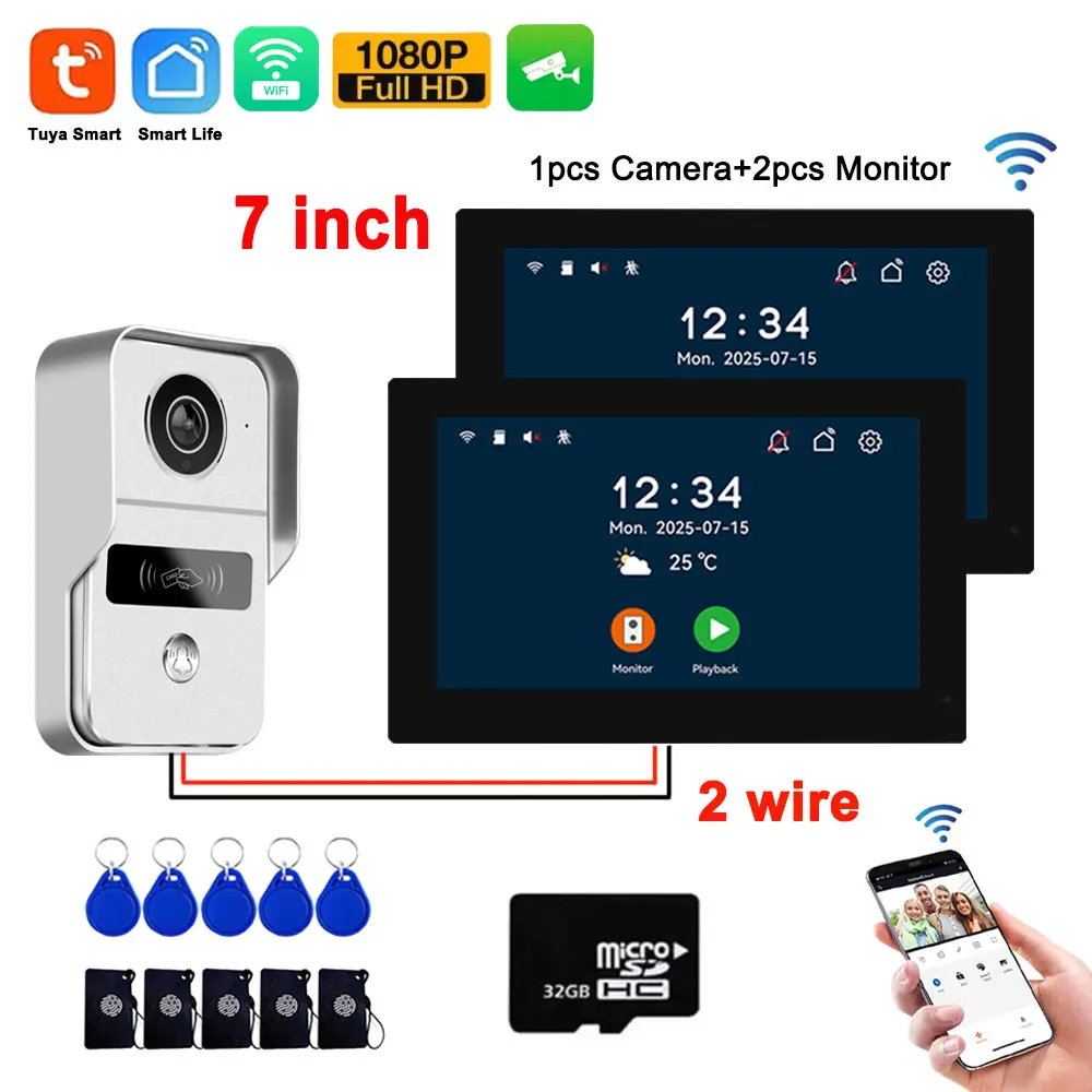 2-draads digitaal video-intercomsysteem Draadloos 5G WiFi videodeurtelefoon Tuya Smart Deurbel 4in1 Ontgrendelen 7/10 inch 1V1/1V2 Optioneel