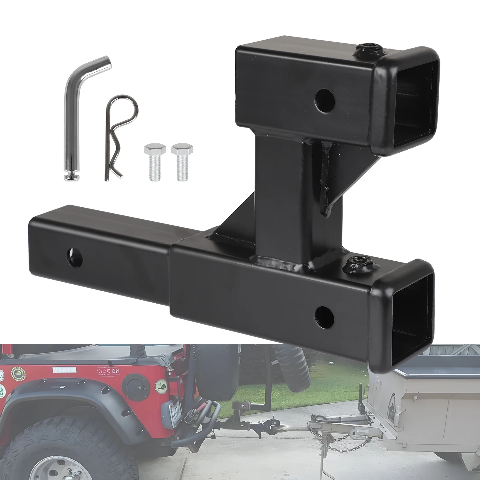 Double Hitch Receiver 2 inch Trailer Dual Hitch Extension Riser Hitch Adapter 9.84 inch Max Length 3000KG GTW